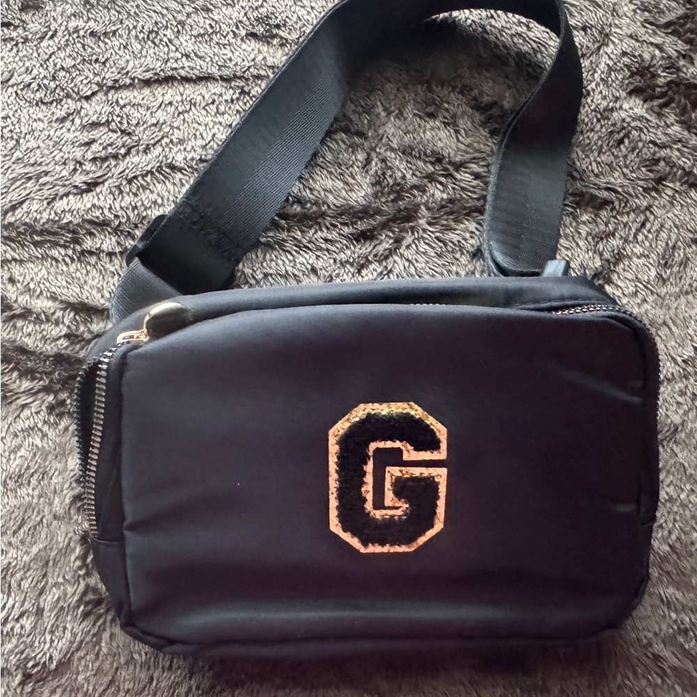 Girls’ “G” Black Crossbody Bag or Fanny Pack with Gold Accent
